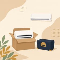 紺色作業着の技術者がエアコンを取り外すイラスト
